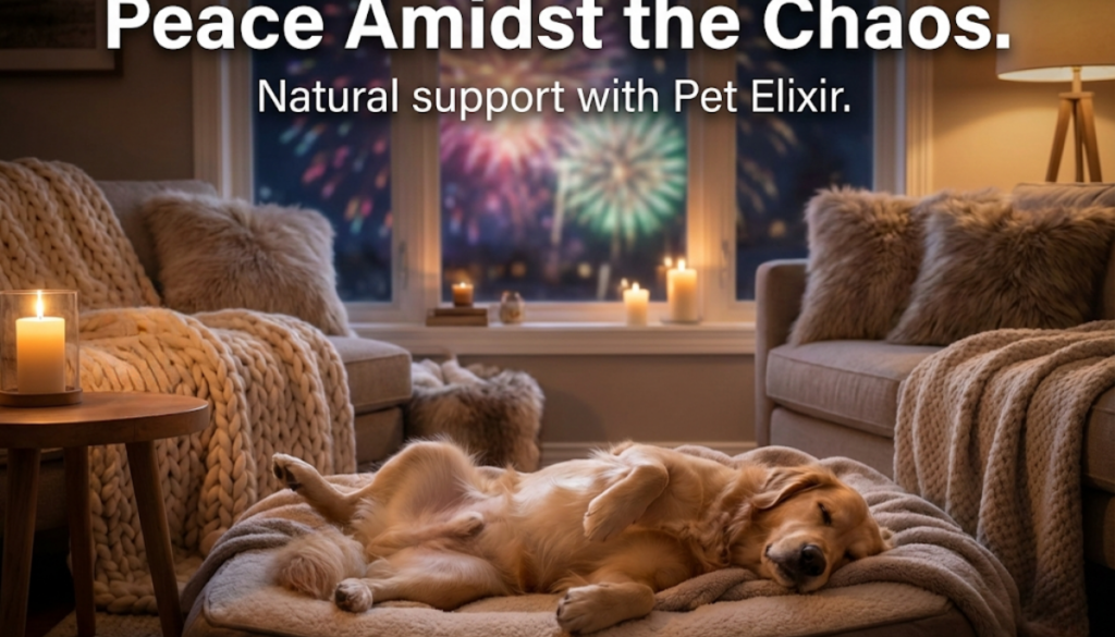 calm dog fireworks new year