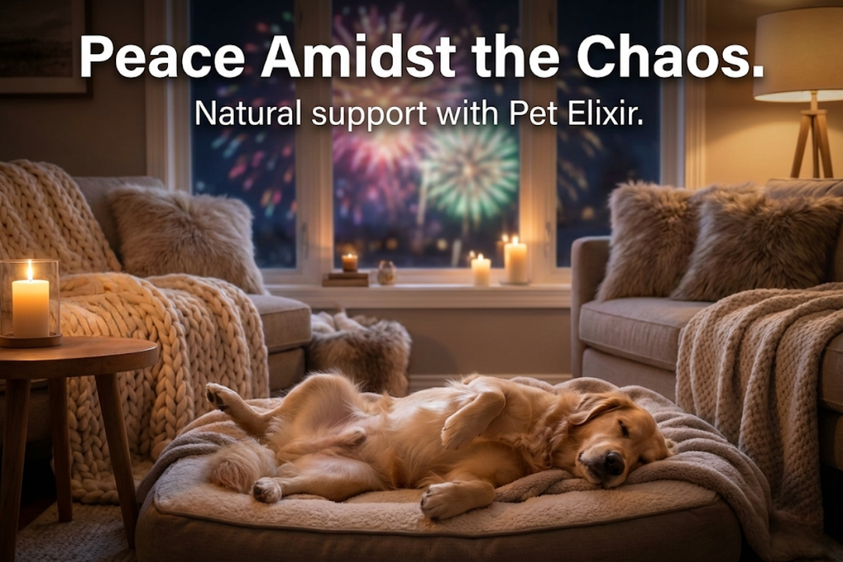 calm dog fireworks new year